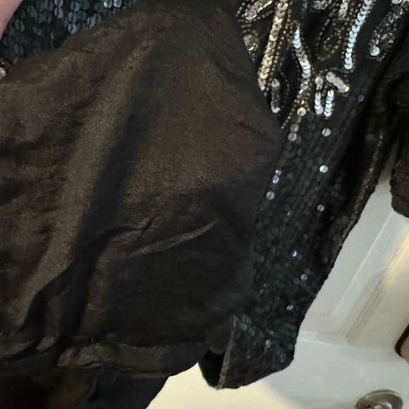 VTG Elegant Black Silver Sequin Top 100% Pure Silk Fancy Party Sparkle Granny - Picture 4 of 11